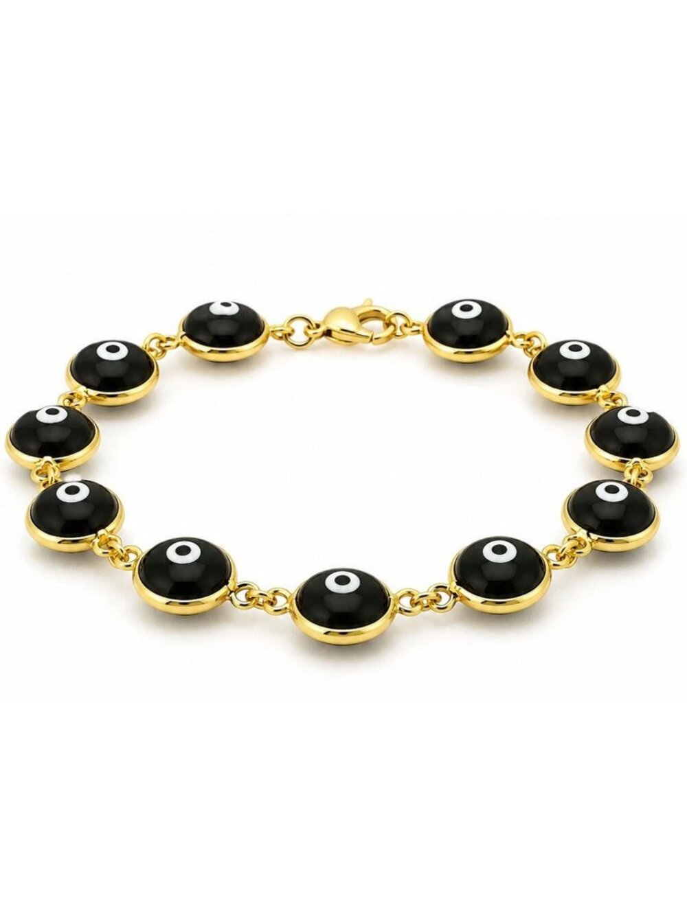 Black Onyx Double Side Black Evil Eye Bracelet 14k Yellow Gold Plated